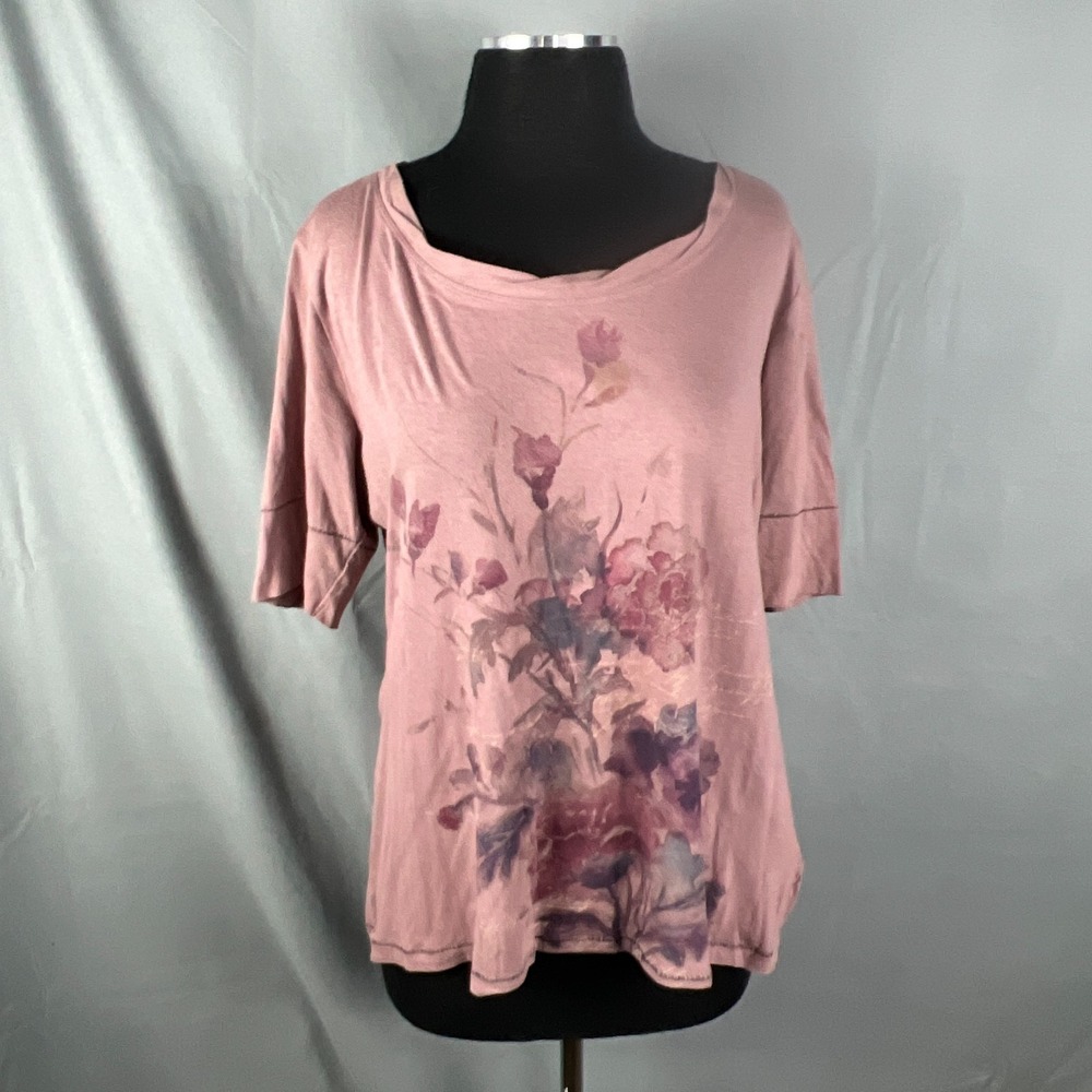 North River Outfitters T Shirt Womens L Dusty Rose Botanical Floral Scoop Neck